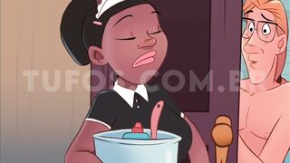 Hot and naughty maid stopped working to fuck! Mop on maid!
