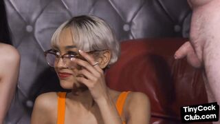 SPH femdom HJ babes jerking small cock in CFNM action