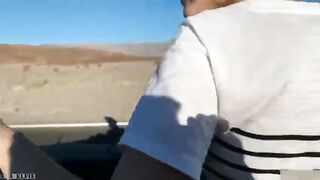 Sexy naked blonde Eva Elfie sucks a guy in the car