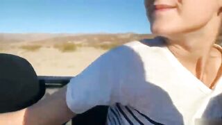 Sexy naked blonde Eva Elfie sucks a guy in the car