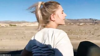 Sexy naked blonde Eva Elfie sucks a guy in the car