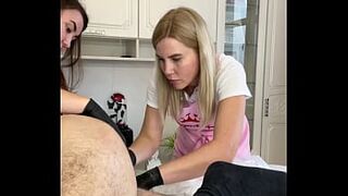 During a shaving lesson, a client Cumshot on my student