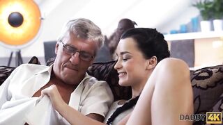 DADDY4K. Brunette satisfies her sexual needs using BF's dad's stick
