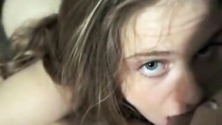 Cute girl sucks and licks balls and earns huge facial reward
