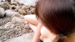 Public Beach Blowjob: Nerd sunbathing and wanted a Dick