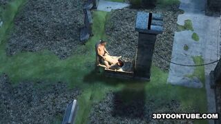 Busty 3D cartoon babe getting fucked hard by a zombie