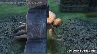 Busty 3D cartoon babe getting fucked hard by a zombie