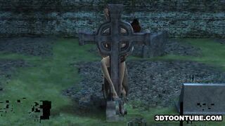 Busty 3D cartoon babe getting fucked hard by a zombie