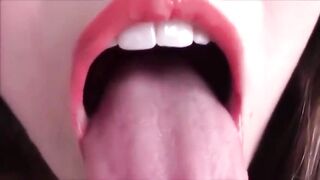 Goddess and giantess with red lips and a pink tongue