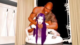 V326 The Rock and the bride trying on a wedding dress