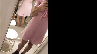 In the fitting room of H&M I touch my small Tits and pussy