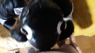 Pigtails, blowjob, deepthroat and massive oral creampie
