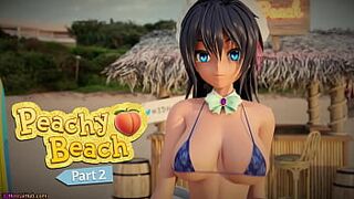Peachy Beach Pt 2, 3D Hentai Bikini Maid, Hibiki, gets fucked in the mouth, between big tits and tight pussy!