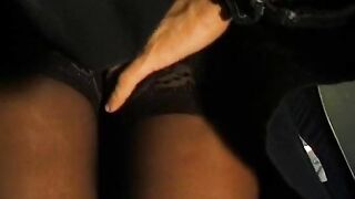 Brunette beauty wearing stewardess uniform gets fucked on a plane
