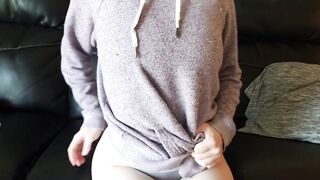 Cute teen squirts with sneakers and glasses on