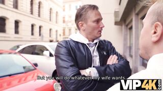 VIP4K. Wife with big tits enjoys anal with a stranger in front of her husband