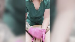 POV Blonde Nurse Glove Handjob Dick Cum