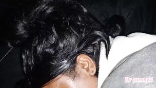 Ebony has huge white cock in her mouth and semen on her face while resting