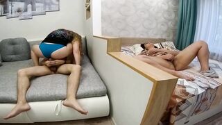 They think they're alone but I cum hard by watching them! Anal Creampie,Spy