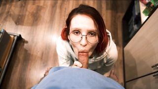 Sweet schoolgirl beautifully sucks and licks dick for help with homework. F