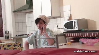 French mom seduces young boy sucks his big cock and gives her ass