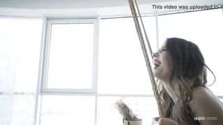 Sexy Mila Azul stripping in slow motion with her perfect Natural Boobs for Nudex