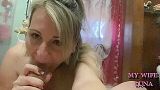 I let my husband fuck my ass and at the end I play with his cum in my mouth