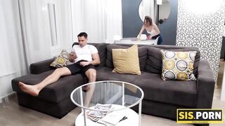 SIS.PORN. Young man exploits obedient stepsister as cleaner
