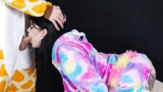 Gagging from a deep throat because his cock is huge