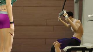 Japanese StepMom helps her StepSon in the gym to motivate him for competition