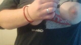 Cutting off my shirt and playing with my big tits