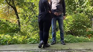 Milf licked my cock outside after pissing