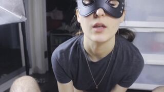 Step-sister gives blowjob to brother and swallows his sperm.