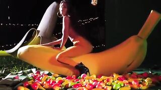 Poonam pandey rides a banana