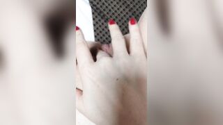 You see an unsatisfied pussy penetrated by a dildo.
