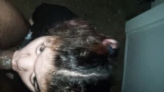 Still getting cum on her tongue