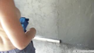 Hot blonde stepmomma swallows stepson young cock as she strokes!