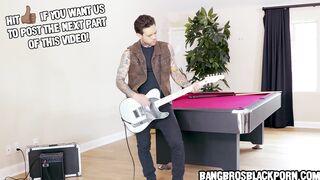Ebony stepsister asks her stepbrother to stop playing guitar because she's masturbating - interracial porn