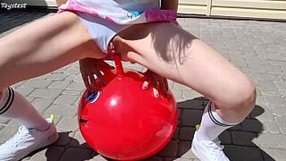 Horny Stepsister Riding Fitness Ball with DOUBLE PENETRATION