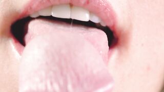 Close up blowjob, playing with my husbands hard cock head