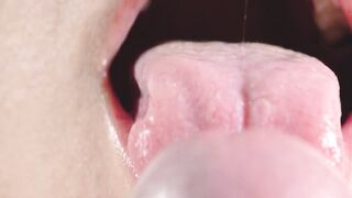 Close up blowjob, playing with my husbands hard cock head