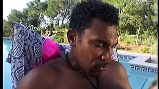 Outdoor poolside fucking from big black dick for this cute blonde white girl
