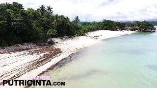 Putri Cinta swims naked at the beach exposing her pussy and boobs