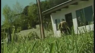 A slender blonde with an appetizing ass gives a guy a blowjob and gets a sperm on his face