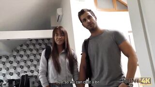 HUNT4K. Chick Angella Christin satisfies hunter to the full in front of poor cuckold