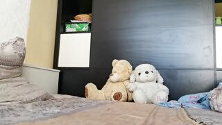Stockinged MILF jerks off fast, squirts, talks dirty