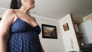 stepson asks stepmom to see her pussy and tits to give himself a handjob