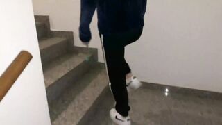 blowjob and doggy in garage. Italian blonde.