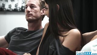 Persistent stepdaughter teen finally gets with daddy