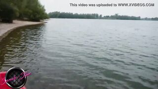 Cum swallowed on the lake cumshot